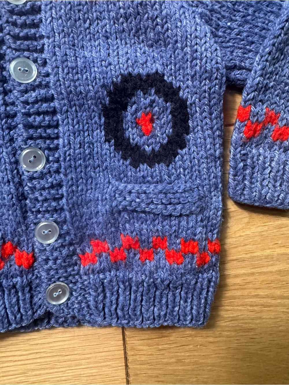 Hand knit 18-24 month Navy Knit Button Cardigan - Picture 3 of 10